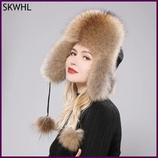 2025 100 Real Fox Fur Hats Women's Russian Ushanka Aviator Trapper Snow Skiing