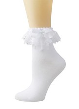 Lace Ruffle Socks for Women, Frilly Ankle Socks with Bow 5-9 White-1 Pairs