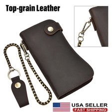 New Men's Leather Credit ID Cards Holder Long Chain Wallet Biker Trucker Heavy