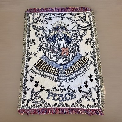 1993 Angel Blanket Afghan Tapestry Lynn Norton Parker Lord Bless Keep You Peace
