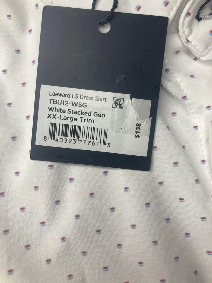 Camisa principal Mizzen para hombre 2XL ajuste blanco apilado geo sotavento vestido elástico nuevo con etiquetas Foto 3 de 4