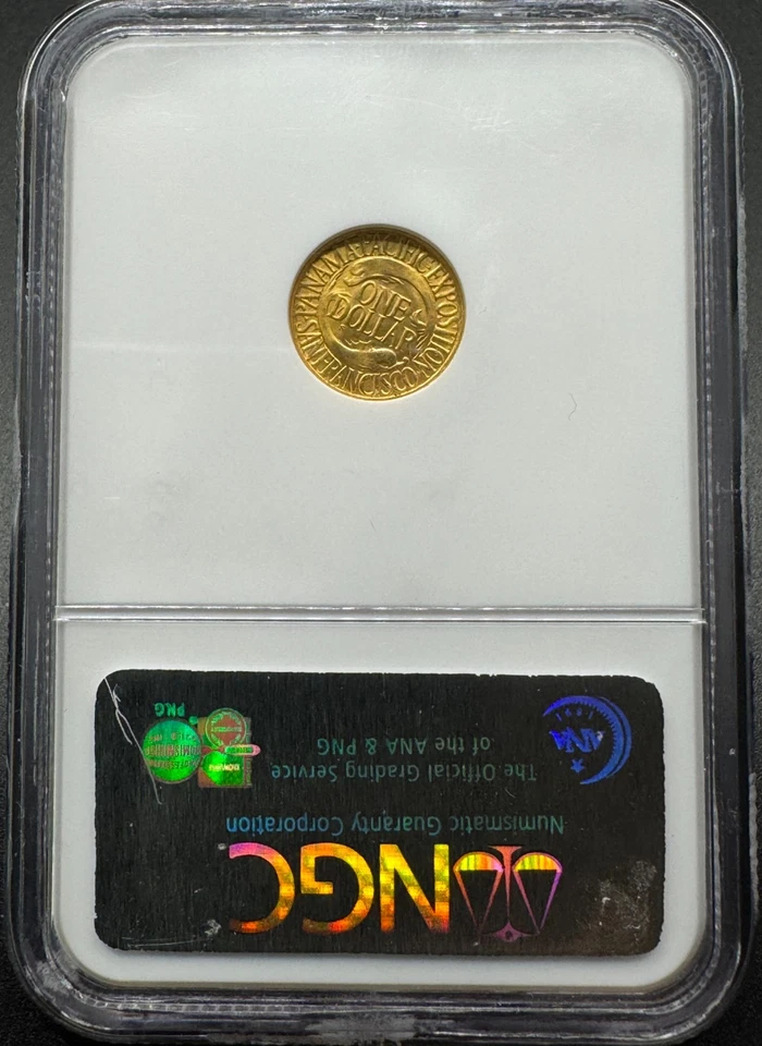 1915-S PAN PACIFIC EXPOSTION COMMEMORATIVE GOLD DOLLAR NGC MS65 CAC 9XXBA25 - Image 3 of 4