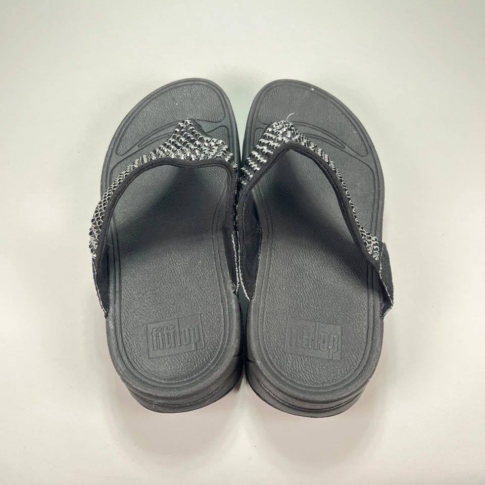 Sandália Tanga FitFlop Incastone Toe Preta Strass Leve Feminina Tamanho 7 - Imagem 2 de 4