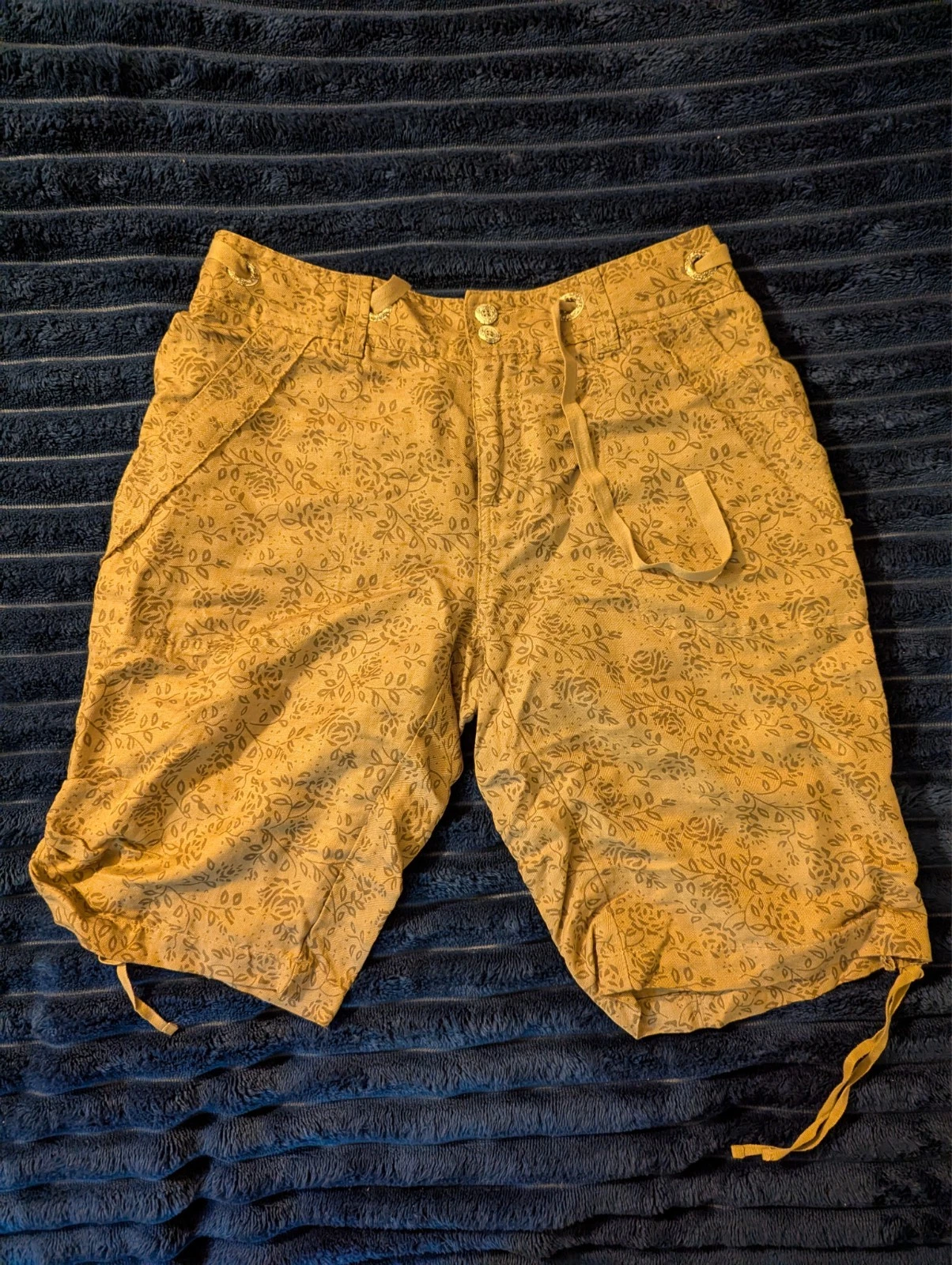 SUNDANCE Women's Size 2 Tan Brown Floral Print Linen Blend Baylee Bermuda Shorts