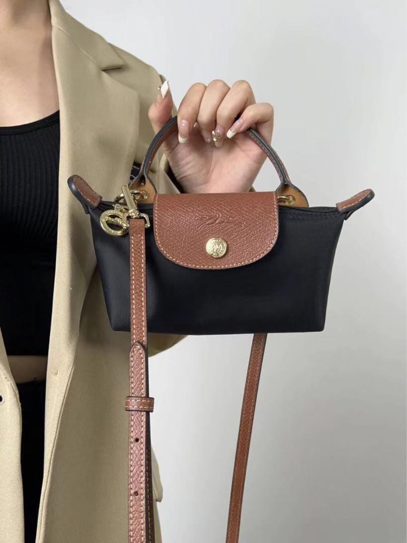 LONGCHAMP XS　2WAY　ショルダーバッグ ベージュ/ブラック Longchamp Pliage XS Tote Bag Shoulder Bag Black Nylon New From
