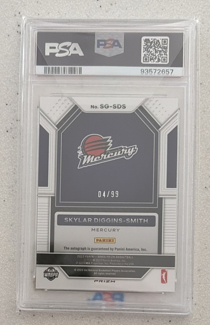 2023 Prizm WNBA Skylar Diggins-Smith Signature Red Auto #4/99 PSA 8 view 2