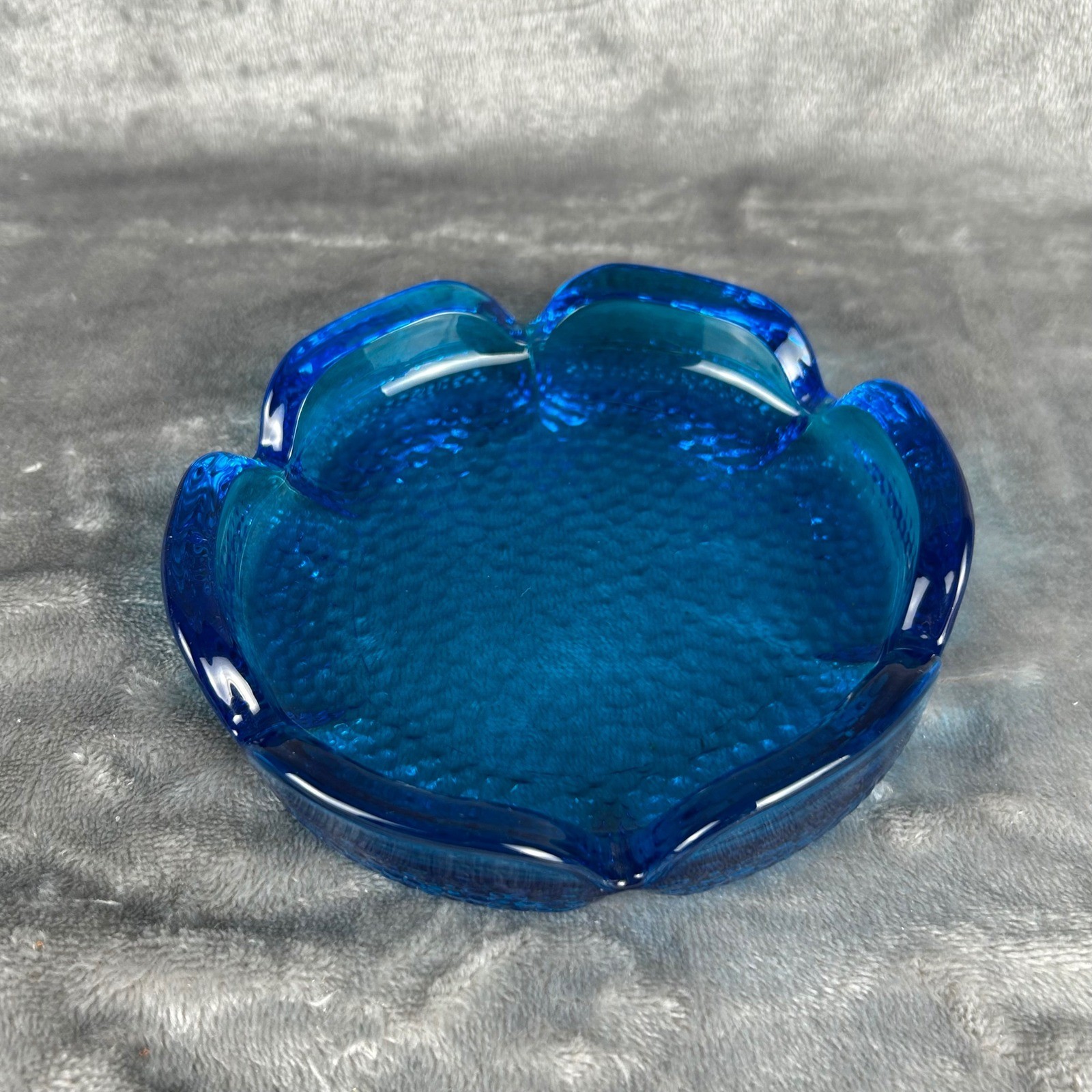 Vintage Anchor Hocking Soreno Blue Glass Ashtray Mid Century Modern Aquamarine