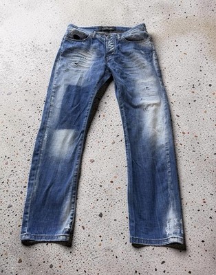 John Richmond Distressed Jeans 34US Vintage Wash Button Fly Italy Denim