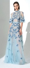 Zuhair Murad Long Light Blue Embroidery Dress Size IT44/UK10-12