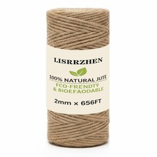 Natural Jute Twine String, 656Ft 2mm Thick Rope for Crafts, Gift Wrapping,...