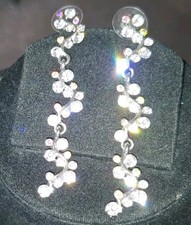 SPARKLY EARRINGS! LONG CRYSTAL RHINESTONE SPARKLING DANGLE DROP CLEAR AB