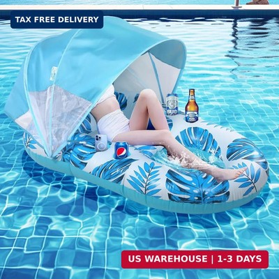 Inflatable Pool Floats Lounger Adult, Pool Float Lounge with Canopy Raft Floatie