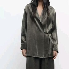 Zara Shiny Effect Double Breasted Blazer Aged Gold Size S NWOT