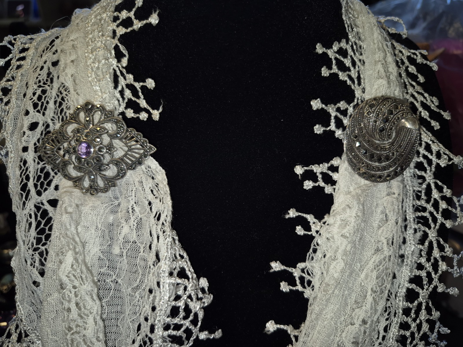 2 Antique Signed A925 Solid Sterling Silver & Gem… - image 12