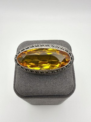 Vintage Soviet 875 silver (star) brooch with citrine. Women's jewelry USSR