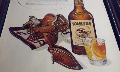 1940's Vintage Ad Print HUNTER Whiskey Western Horse Saddle Equestrian Theme