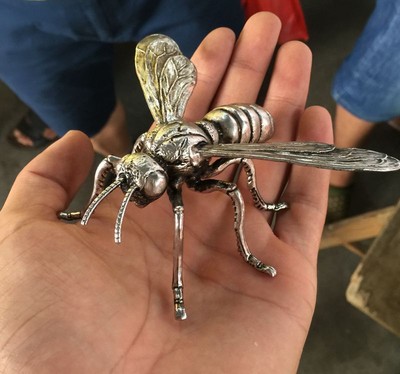 Delicate Hand sculpture Miao silver honeybee statue Bees