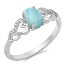 Natural Larimar With Heart .925 Sterling Silver Ring