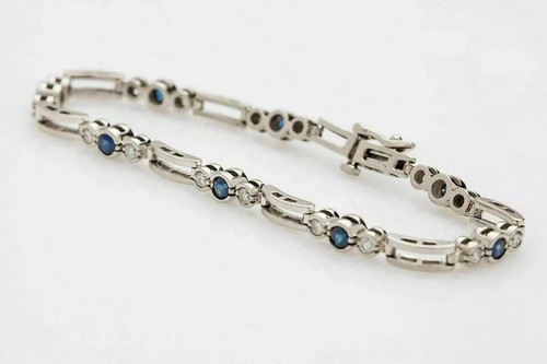 7.80 Ct Round Cut Sapphire & Diamond Women's Tennis Bracelet 14K White Gold Over - Picture 3 of 4