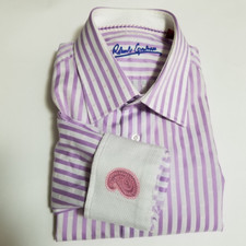 Robert Graham Men's Lilac Striped Dress Shirt w/ Paisley Flip Cuff  Size 15.5