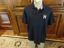 Dark Blue Tommy Hilfiger "H" Logo Solid Cotton Casual Polo Shirt Adult L NICE