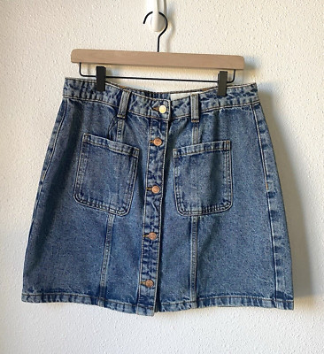 Noisy May Denim Blue Jean Skirt Button Down Short A Line Women Size Large NEW