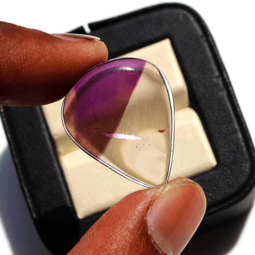 32 Cts Natural Amethyst Inclusion In Quartz 26.6mmx21.3mm Pear Cabochon Gemstone - Picture 5 of 15