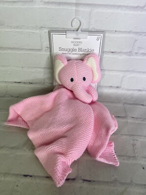 Modern Baby Elephant Pink Knit Snuggle Blankie Security Blanket