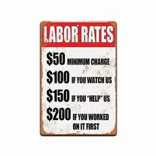 Metal Garage Sign Funny Labor Rates A LOT If You Worked on It First Vintage Look