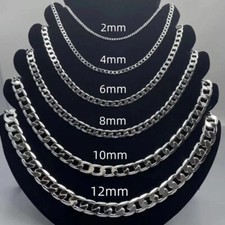 Mens Boys Curb Chain 18"-26" 2mm - 9mm Stainless Steel Silver Cuban Necklace UK