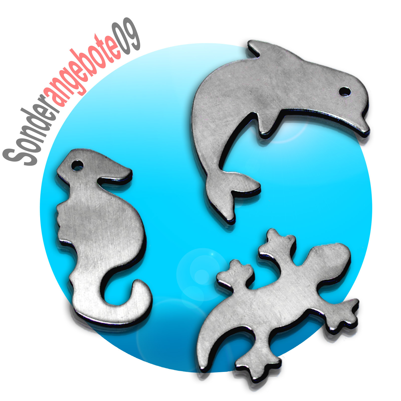 3x Kühlschrankmagnete SET Magnet Salamander Echse Seepferdchen Delphin Edelstahl