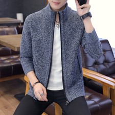 Fashion Men's Knit Cardigan Sweaters Slim Fit Full Zip Hooded Stand-up Collar