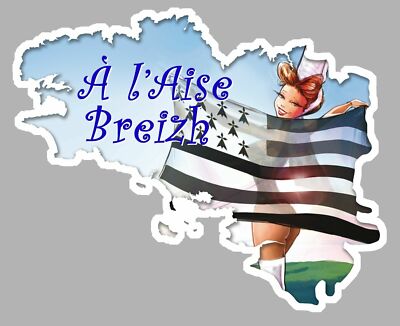 AUFKLEBER BRETAGNE A L'AISE BREIZH BRETONISCHE FLAGGE 12cm x 9,5cm AUFKLEBER BA187