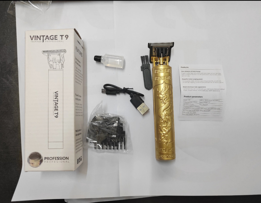 Professional T Blade Trimmer for Men - USB Rechargeable, Low Noise (Gold)