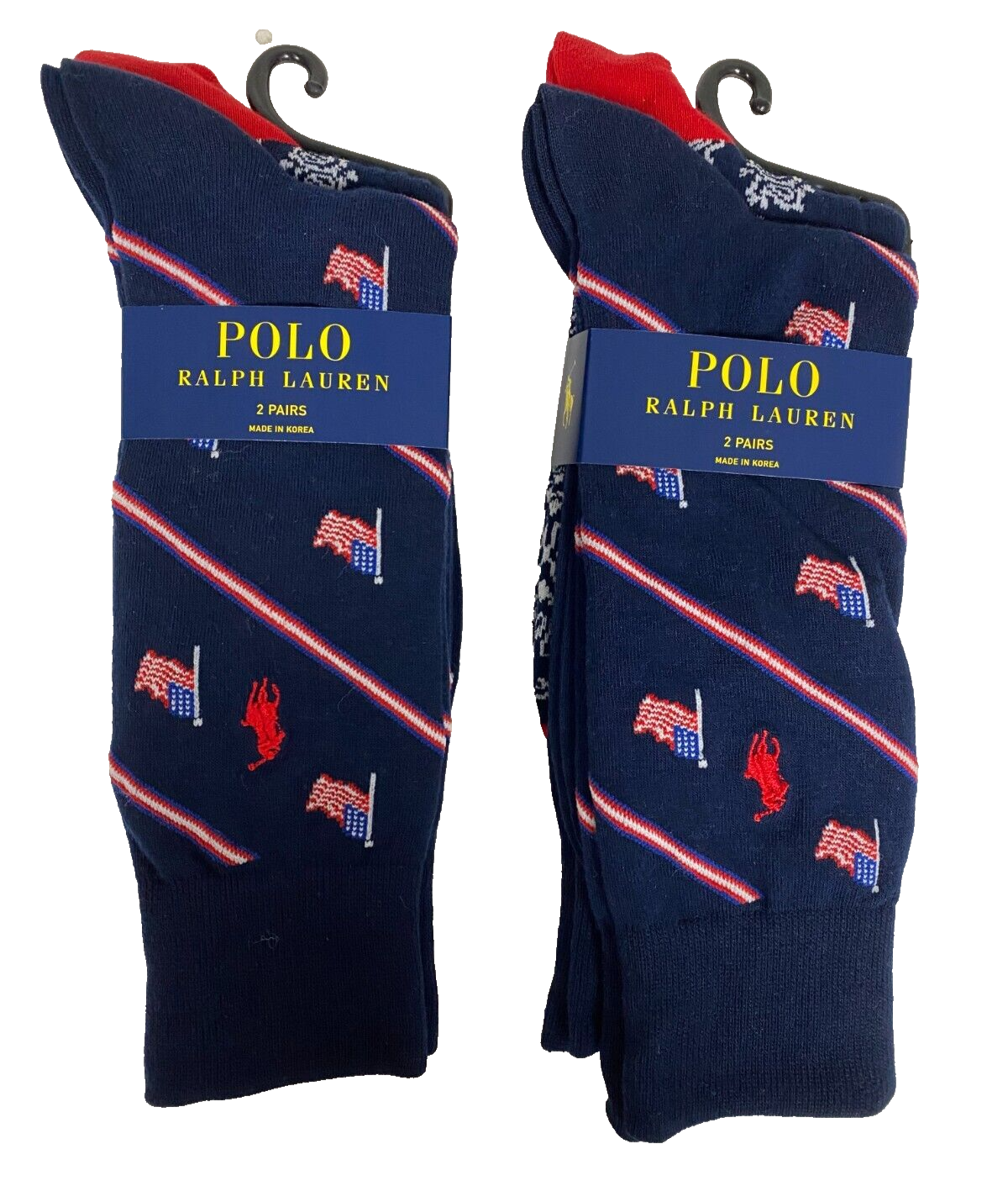 PONY Calze eleganti Polo Ralph Lauren uomo bandiere americane pantaloni a righe calze confezione da 4 NUOVE