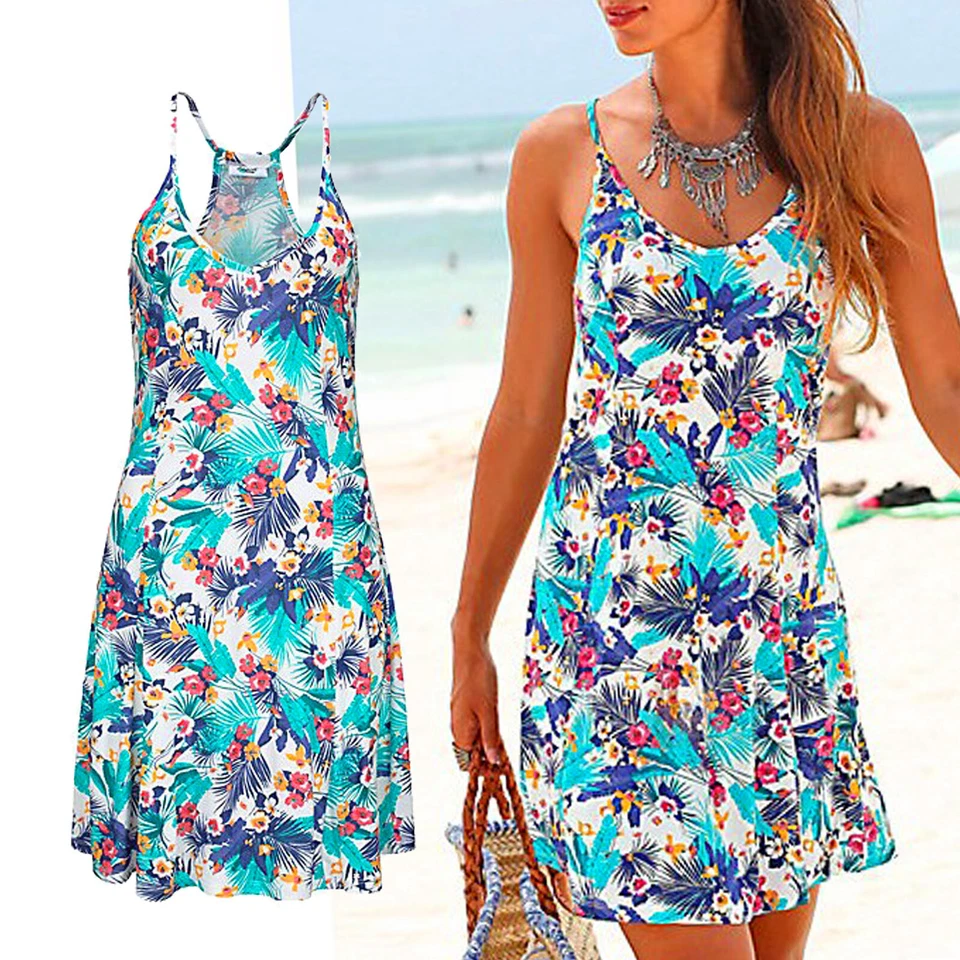 schönes mini Kleid Sommer türkis geblümt Gr.36/38 Shirtkleid Jersey Strandkleid - Bild 2 von 4