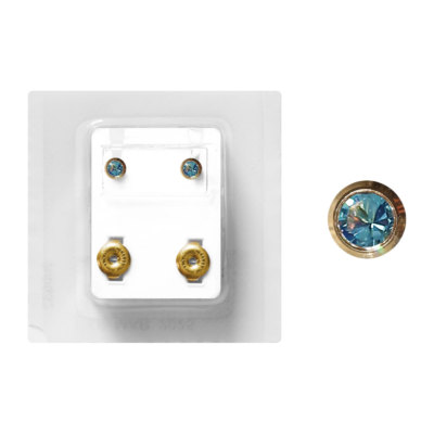 1 Paar Medizinische Ohrstecker Studex vergoldet Zarge mit Stein in hellblau 4mm