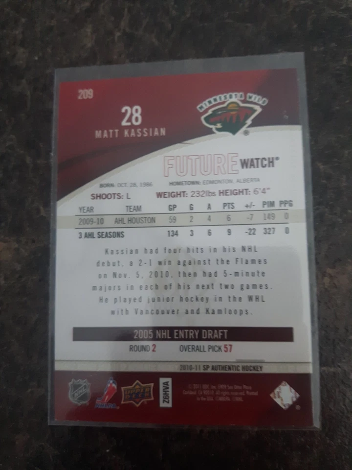 2010-11 Sp Authentic Future Watch Matt Kassian Rookie RC 882/999 Card# 209 - Image 2 of 2