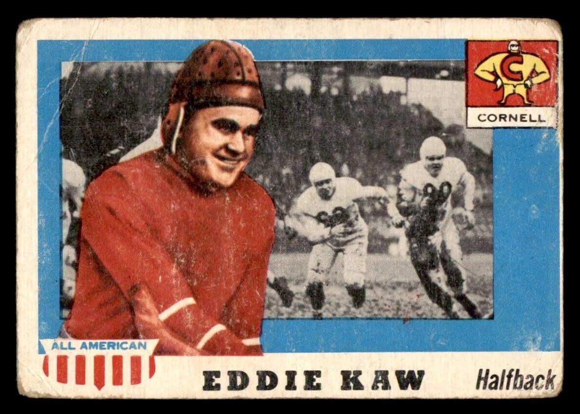 Ed Kaw #15 Football Cards 1955 Topps All American trading card — raw and PSA graded price guide