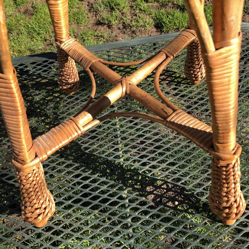 VTG Mid Century Wicker Rattan Vanity Foot Stool Round Seat Plant Stand 18” X 13” - Picture 9 of 18