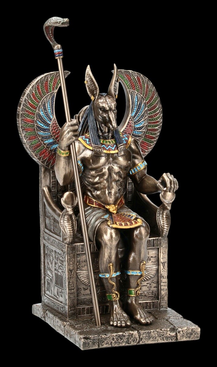 Anubis Figure Sitting On Throne - Egyptian God Veronese Statue Bronze Decor