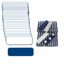 25 BLANK WHITE BLUE NAME BADGE KIT (U) 1 X 3 WHITE / TAGS 1/4" CORNERS LABELS 