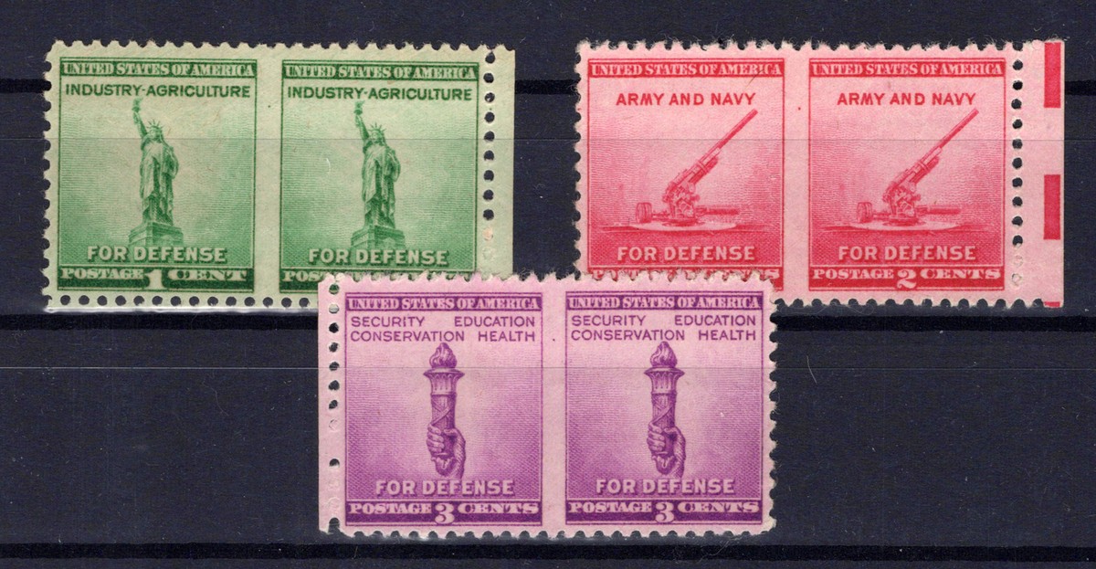 US Stamp 899-901 MNH XF National Defense imperf pairs error, EFO