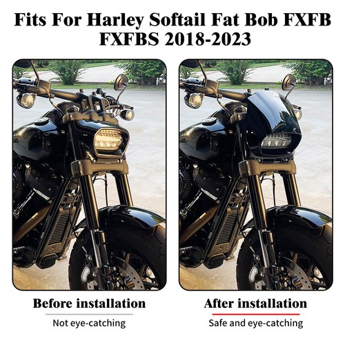 Vivi Black Headlight Fairing Cover Windscreen Fit For Harley Softail FAT BOB 18+ - Picture 3 of 18