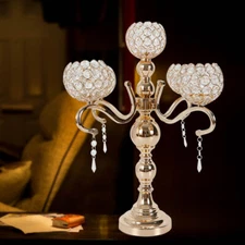 5 Arms Crystal Gold Candelabra Candle Holders Wedding Table Decor Centerpiece