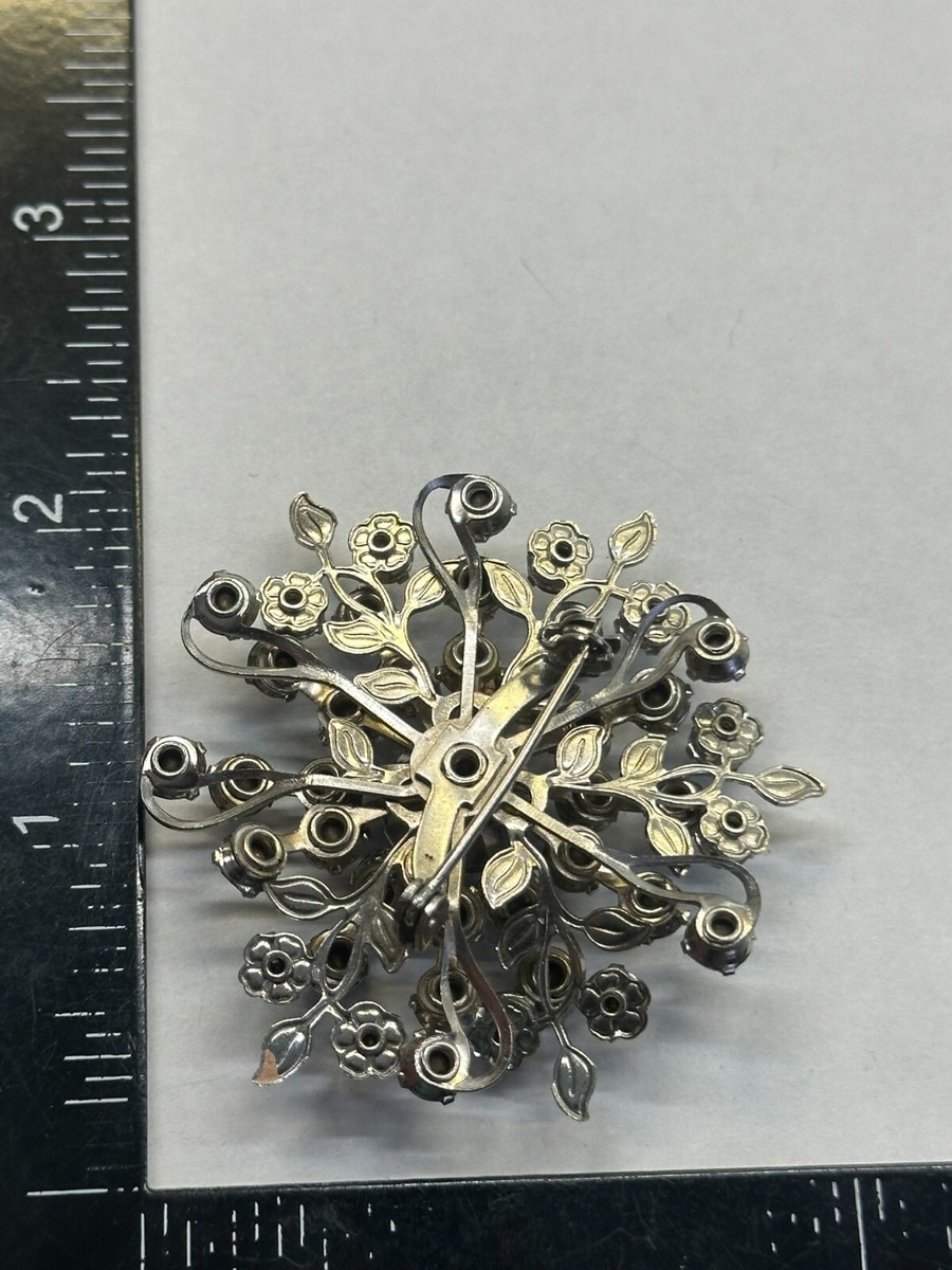 Flower & Leaves Sky Blue Rhinestone Vintage Pin Brooch J-718 | eBay