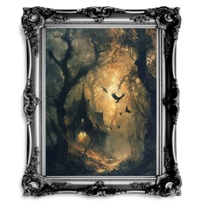 Enchanted Forest Witch Cottage Wall Art Print - Dark Fairytale Art