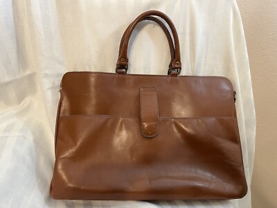 YKK Large Brown Leather Zippered Messenger Bag Divided Inside