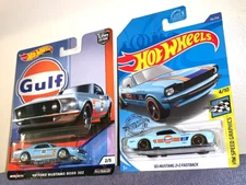 HOT WHEELS PREMIUM CAR CULTURE GULF '69 MUSTANG & '65 2+2 FASTBACK 2 CAR SET HTF