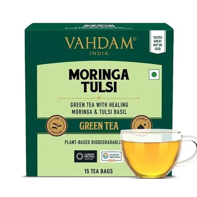 VAHDAM, Tulsi Moringa Grüntee 15 Teebeutel